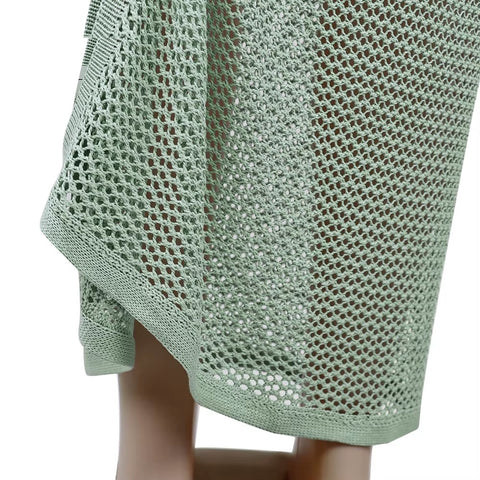 New Summer Elegant Hollow Out Top  Wrap Over Split Skirt2 Piece Set CODE: KAR3654