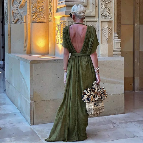 Sexy Summer V Neck Cover up Bohemian Elegant Bikini Cover-ups Backless Dress CODE: KAR3657