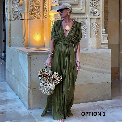 Sexy Summer V Neck Cover up Bohemian Elegant Bikini Cover-ups Backless Dress CODE: KAR3657