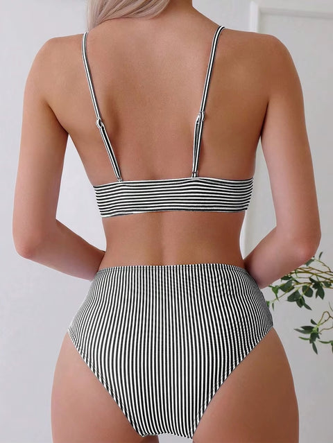 New Sexy Striped Ruffle High Waisted Bikini Two-piece Swimwear CODE: KAR3658