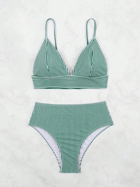 New Sexy Striped Ruffle High Waisted Bikini Two-piece Swimwear CODE: KAR3658