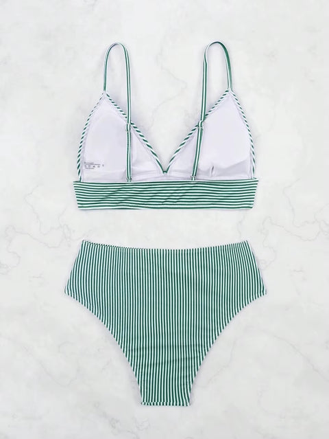 New Sexy Striped Ruffle High Waisted Bikini Two-piece Swimwear CODE: KAR3658