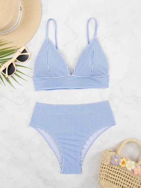 New Sexy Striped Ruffle High Waisted Bikini Two-piece Swimwear CODE: KAR3658