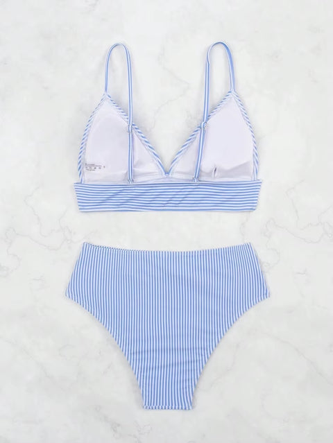 New Sexy Striped Ruffle High Waisted Bikini Two-piece Swimwear CODE: KAR3658