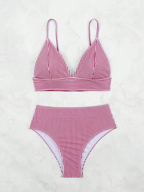 New Sexy Striped Ruffle High Waisted Bikini Two-piece Swimwear CODE: KAR3658