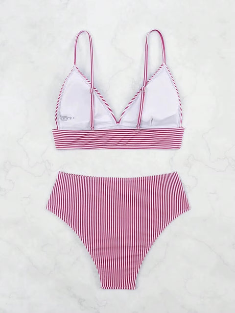 New Sexy Striped Ruffle High Waisted Bikini Two-piece Swimwear CODE: KAR3658