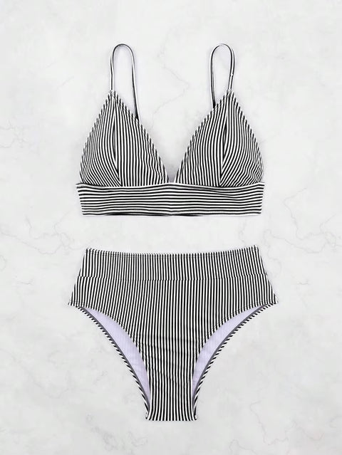 New Sexy Striped Ruffle High Waisted Bikini Two-piece Swimwear CODE: KAR3658