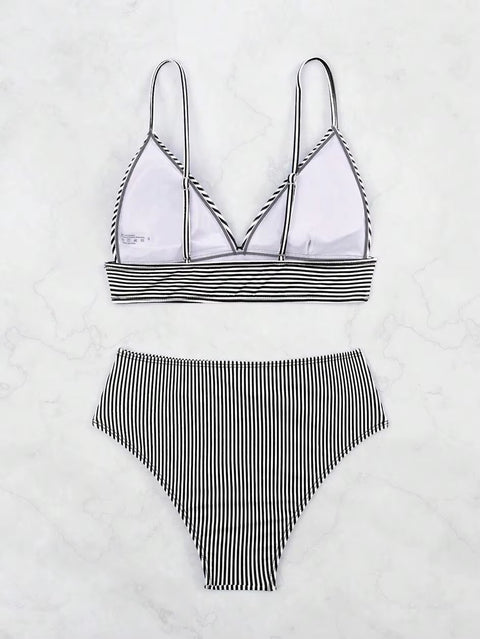 New Sexy Striped Ruffle High Waisted Bikini Two-piece Swimwear CODE: KAR3658