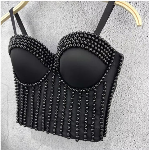 New Pearl Embroidery Bustier Corset Crop Top CODE: KAR3665