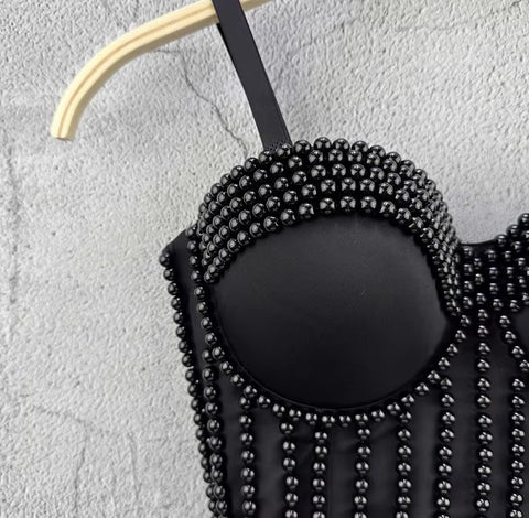 New Pearl Embroidery Bustier Corset Crop Top CODE: KAR3665