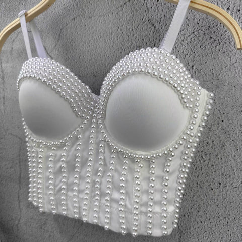 New Pearl Embroidery Bustier Corset Crop Top CODE: KAR3665