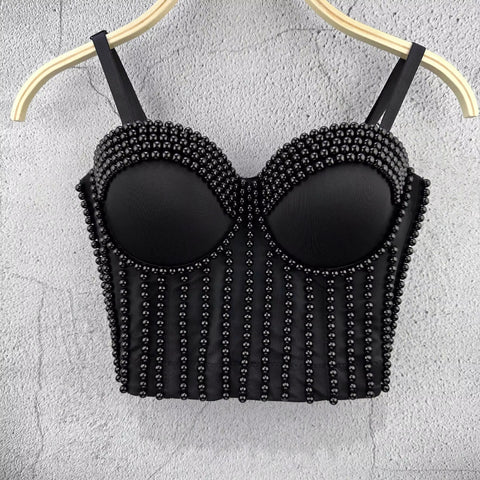 New Pearl Embroidery Bustier Corset Crop Top CODE: KAR3665