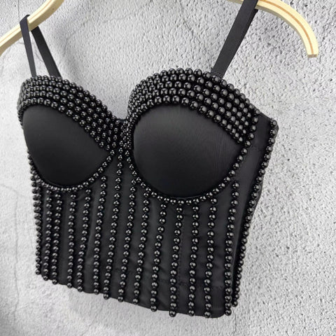 New Pearl Embroidery Bustier Corset Crop Top CODE: KAR3665