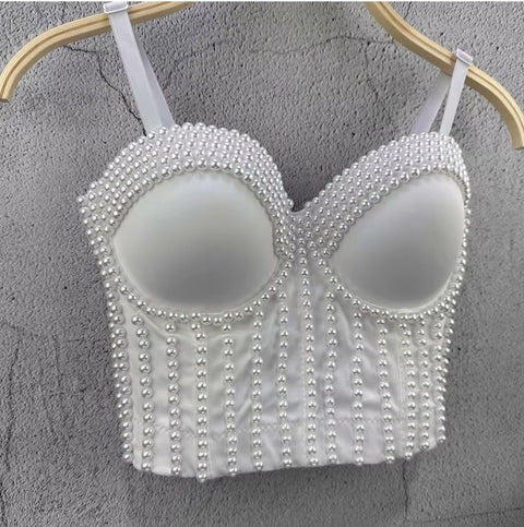 New Pearl Embroidery Bustier Corset Crop Top CODE: KAR3665