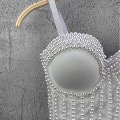 New Pearl Embroidery Bustier Corset Crop Top CODE: KAR3665