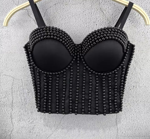 New Pearl Embroidery Bustier Corset Crop Top CODE: KAR3665