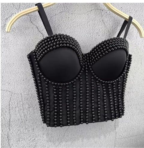 New Pearl Embroidery Bustier Corset Crop Top CODE: KAR3665