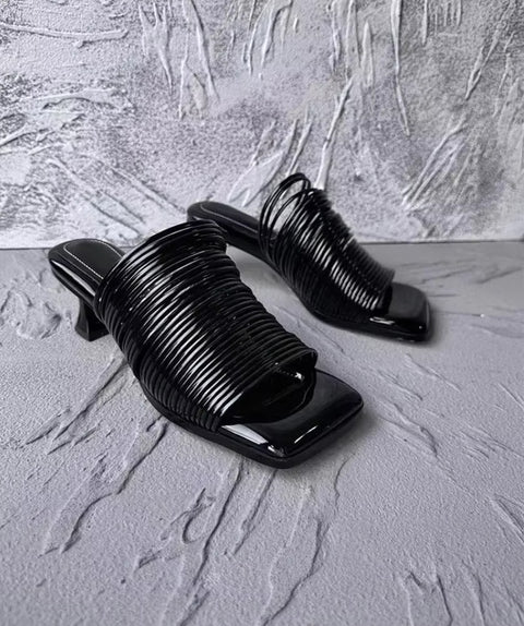 New Square Toe Stiletto Shiny Solid High Heels Casual Half Slippers Designer Sandals CODE: KAR3669