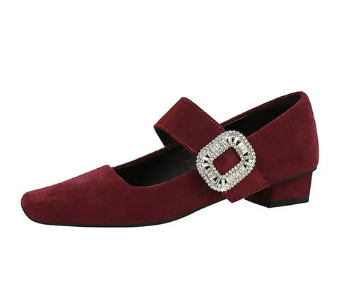New Rhinestone Buckle Pumps Thick with Square Head Luxury Banquet Shoe Heel CODE: KAR3672