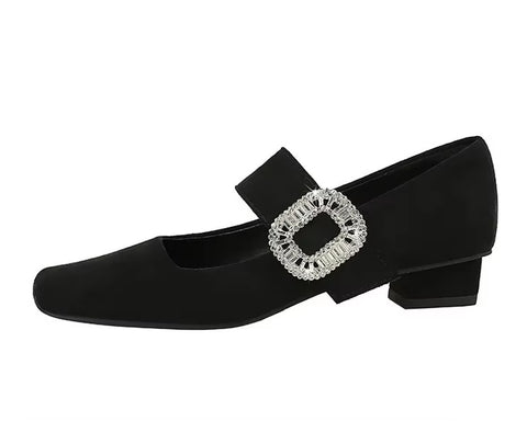 New Rhinestone Buckle Pumps Thick with Square Head Luxury Banquet Shoe Heel CODE: KAR3672