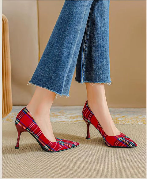 New Pointed Toe Stiletto Thin High Pumps Red Black Heel CODE: KAR3677