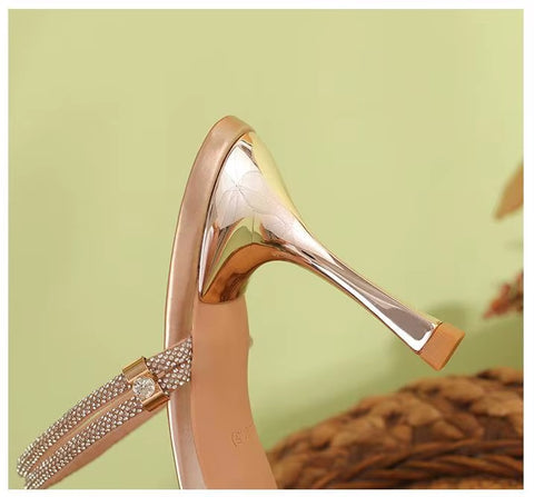 New Casual Pointed Toe Shallow Glitt Mules Shoe High Heel CODE: KAR3678