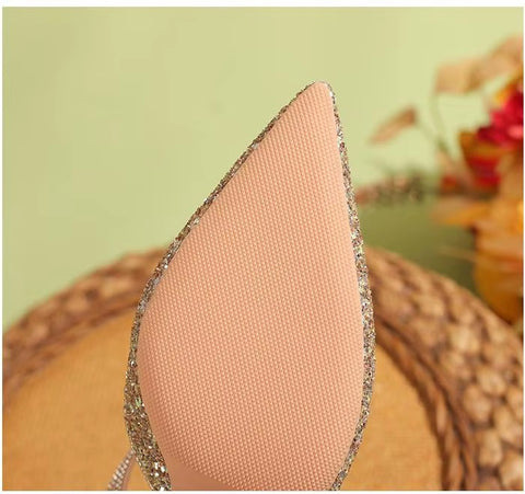 New Casual Pointed Toe Shallow Glitt Mules Shoe High Heel CODE: KAR3678