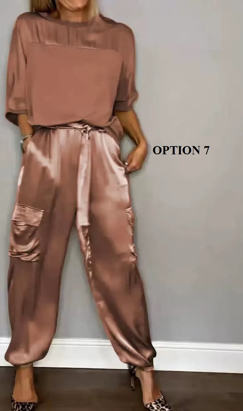 Summer Fashion O-neck Half Sleeved Top & Long Pants Casual Loose Two Piece Sets CODE: KAR3681
