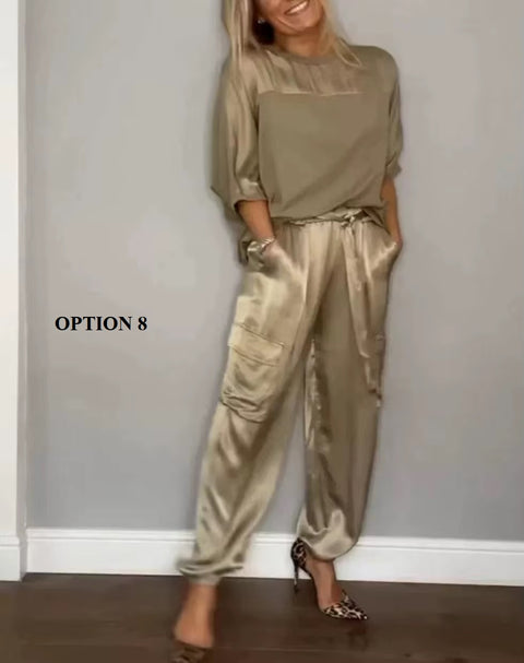 Summer Fashion O-neck Half Sleeved Top & Long Pants Casual Loose Two Piece Sets CODE: KAR3681