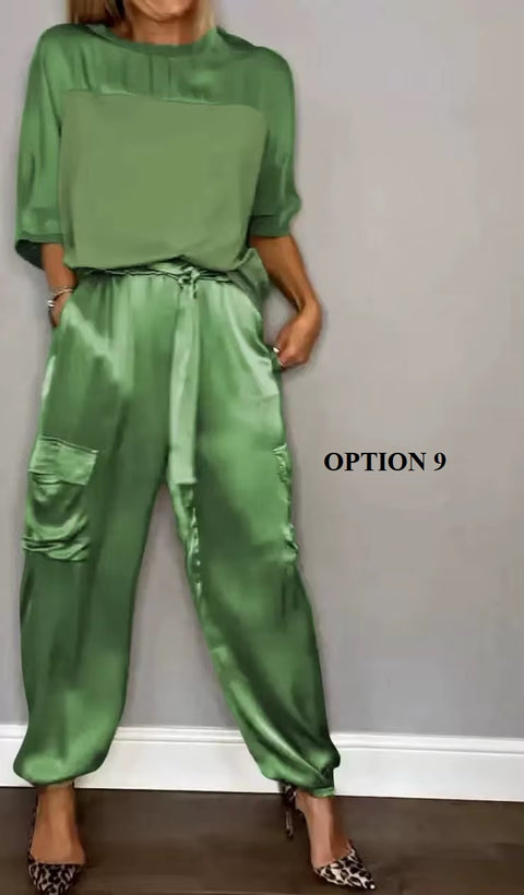 Summer Fashion O-neck Half Sleeved Top & Long Pants Casual Loose Two Piece Sets CODE: KAR3681
