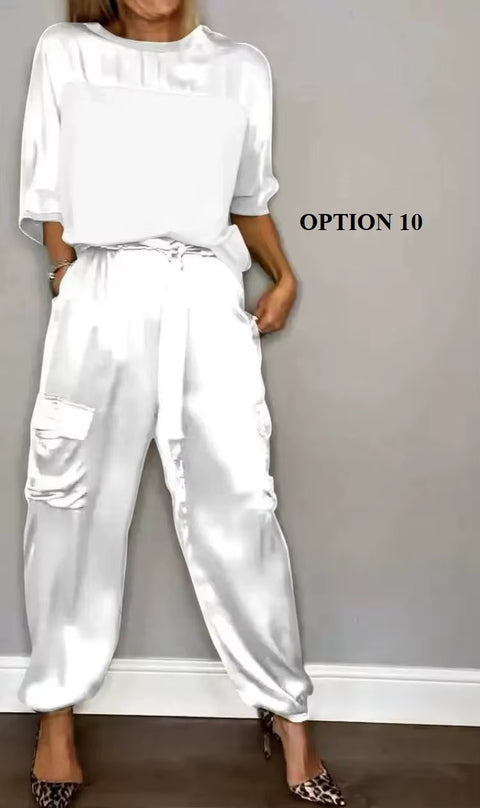 Summer Fashion O-neck Half Sleeved Top & Long Pants Casual Loose Two Piece Sets CODE: KAR3681