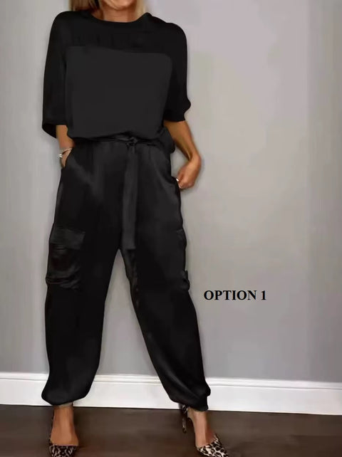 Summer Fashion O-neck Half Sleeved Top & Long Pants Casual Loose Two Piece Sets CODE: KAR3681