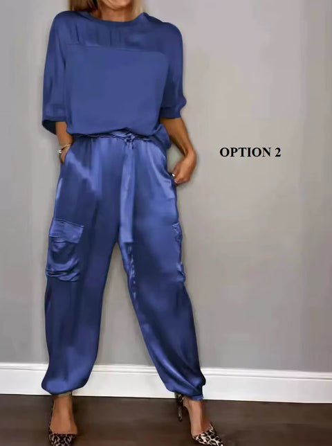 Summer Fashion O-neck Half Sleeved Top & Long Pants Casual Loose Two Piece Sets CODE: KAR3681