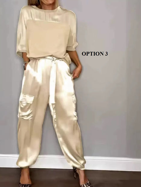 Summer Fashion O-neck Half Sleeved Top & Long Pants Casual Loose Two Piece Sets CODE: KAR3681
