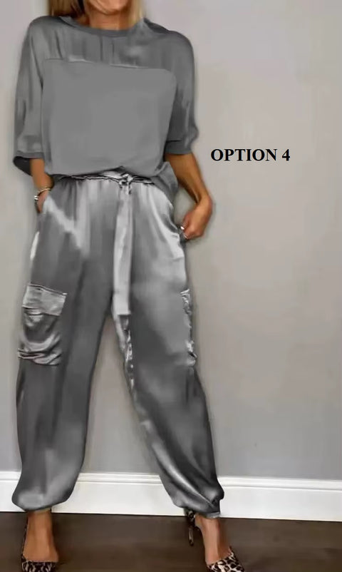 Summer Fashion O-neck Half Sleeved Top & Long Pants Casual Loose Two Piece Sets CODE: KAR3681