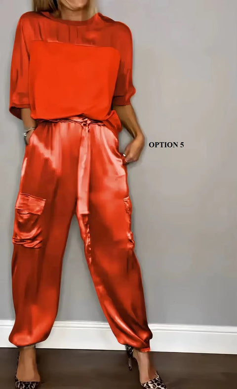 Summer Fashion O-neck Half Sleeved Top & Long Pants Casual Loose Two Piece Sets CODE: KAR3681