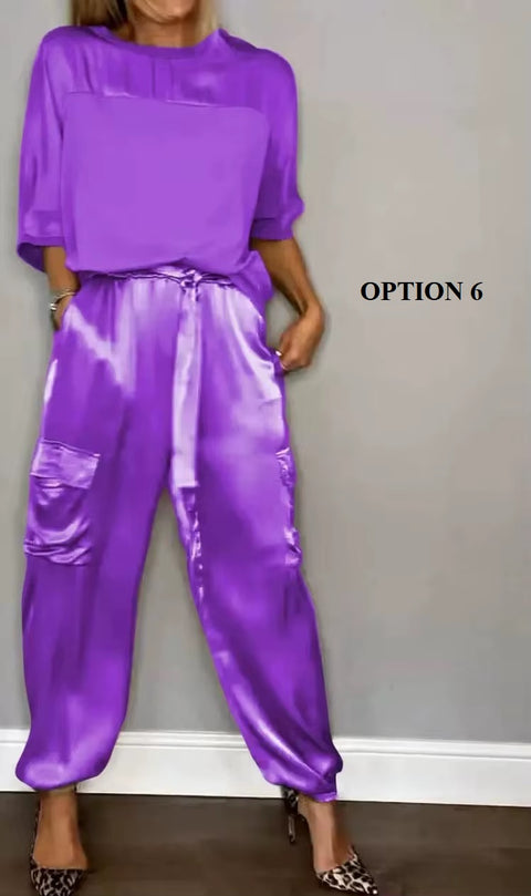 Summer Fashion O-neck Half Sleeved Top & Long Pants Casual Loose Two Piece Sets CODE: KAR3681
