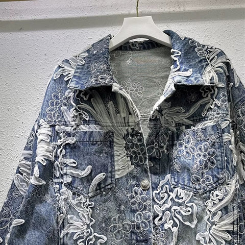 New Color block Embroidery High Street Lapel Long Sleeve Spliced Single Breasted Fashion Jacket CODE: KAR3682