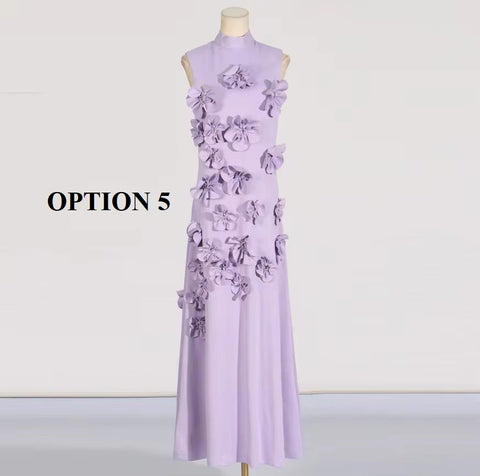 New Patchwork Lace Up Stand Collar Sleeveless High Waist Spliced Appliques Slim A Line Dress CODE: KAR3688