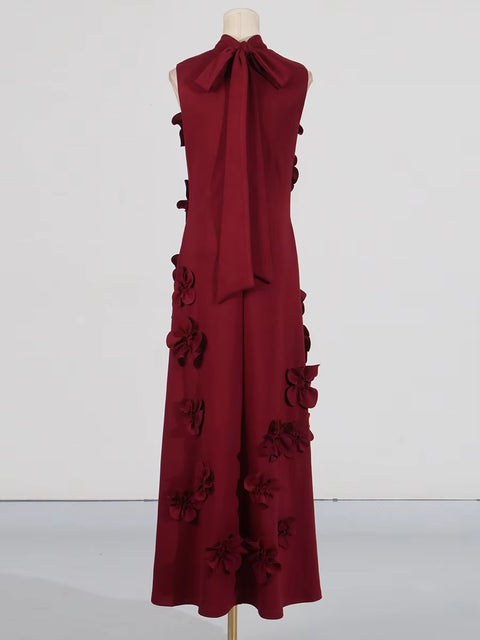 New Patchwork Lace Up Stand Collar Sleeveless High Waist Spliced Appliques Slim A Line Dress CODE: KAR3688