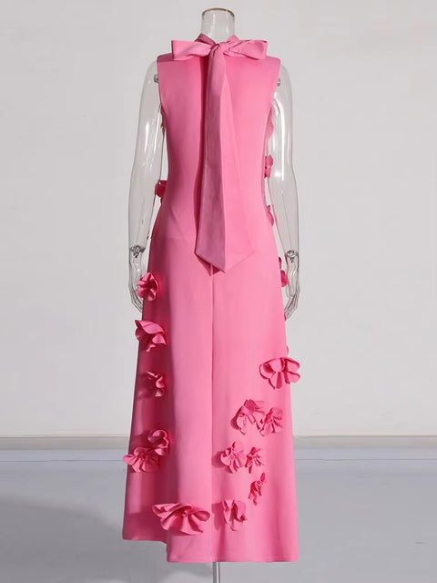 New Patchwork Lace Up Stand Collar Sleeveless High Waist Spliced Appliques Slim A Line Dress CODE: KAR3688