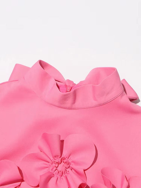 New Patchwork Lace Up Stand Collar Sleeveless High Waist Spliced Appliques Slim A Line Dress CODE: KAR3688