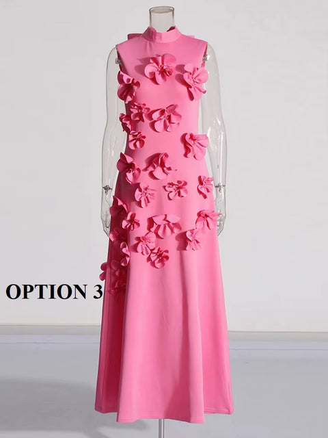 New Patchwork Lace Up Stand Collar Sleeveless High Waist Spliced Appliques Slim A Line Dress CODE: KAR3688