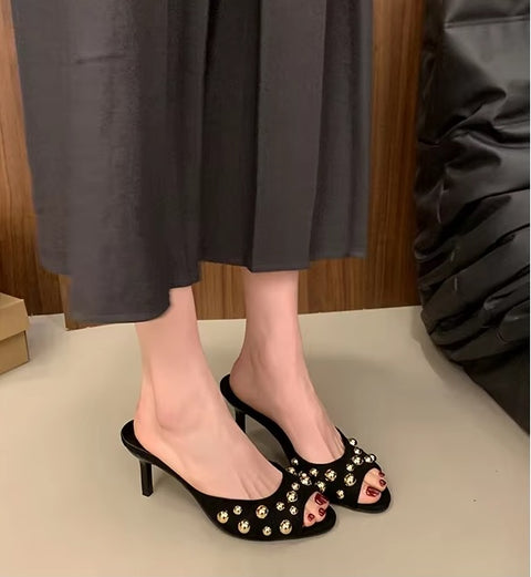 New Studded, Backless, One-foot, Stiletto Sandal CODE: KAR3691