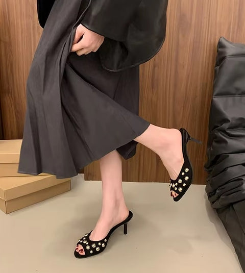 New Studded, Backless, One-foot, Stiletto Sandal CODE: KAR3691