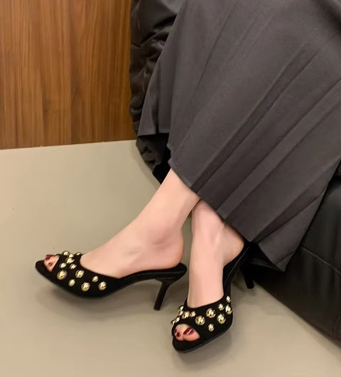 New Studded, Backless, One-foot, Stiletto Sandal CODE: KAR3691