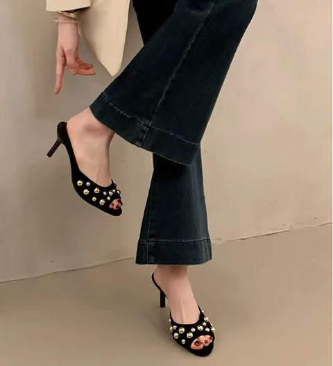 New Studded, Backless, One-foot, Stiletto Sandal CODE: KAR3691