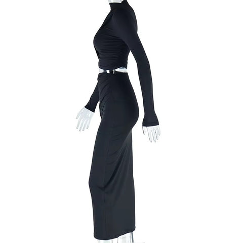 New Pleated Outfits Round Neck Irregular Tank Tops and Long Casual Skirt 2 Piece Set CODE: KAR3695