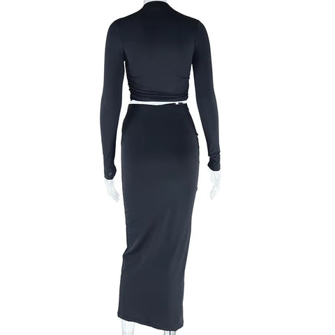 New Pleated Outfits Round Neck Irregular Tank Tops and Long Casual Skirt 2 Piece Set CODE: KAR3695