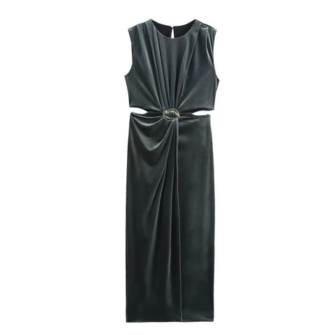 New Sleeveless Ring Detail at Waist Stylish Elegant Maxi Dress CODE: KAR3697